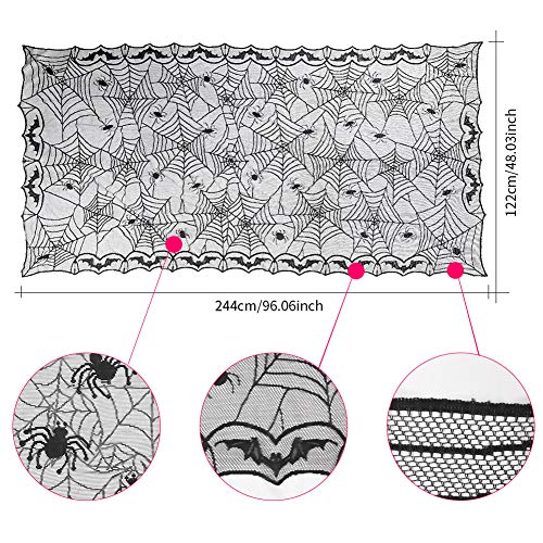 GARDOM Mantel De Halloween，Mantel de Encaje Negro SpiderWeb + Cortina, Decoraciones Perfectas para Halloween, Disfraces,Fiestas Temáticas de Miedo(2PCS)