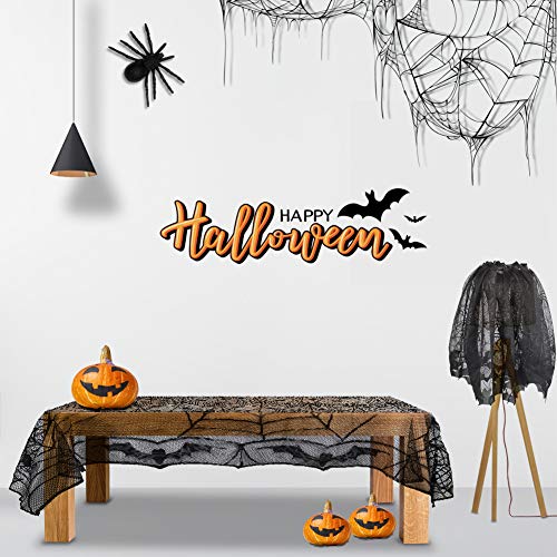 GARDOM Mantel De Halloween，Mantel de Encaje Negro SpiderWeb + Cortina, Decoraciones Perfectas para Halloween, Disfraces,Fiestas Temáticas de Miedo(2PCS)