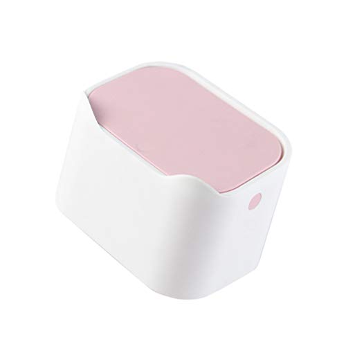 Garneck Bote de Basura de Escritorio Mini Cubo de Basura Mesa Pequeña Papelera de Basura con Tapa Encimera de Tocador para El Hogar Oficina del Hotel Rosa