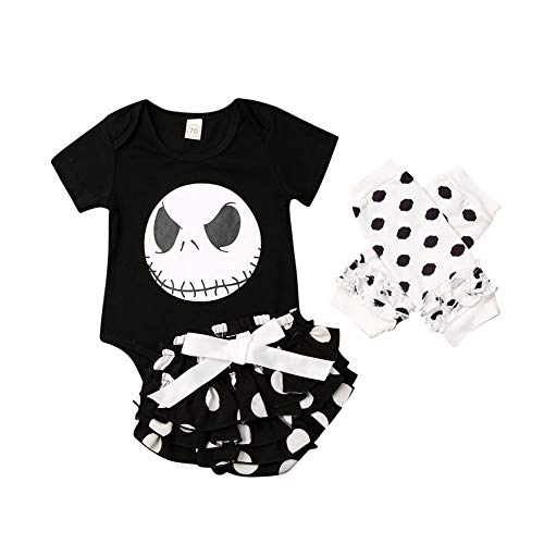 Geagodelia - Ropa para niña de Halloween con estampado de calavera para bebé + pantalones cortos + calentadores Negro 6-12 Meses