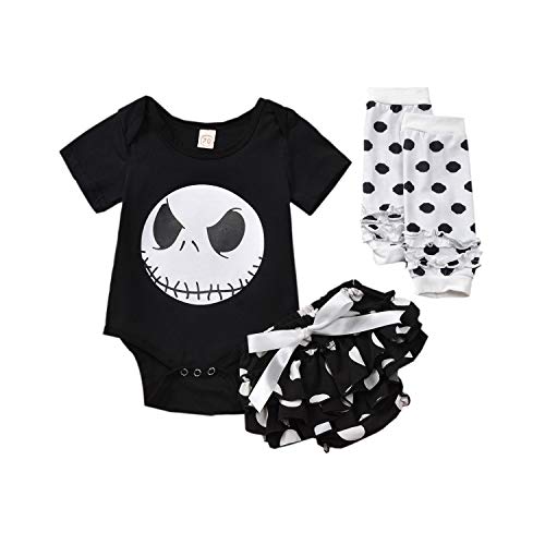 Geagodelia - Ropa para niña de Halloween con estampado de calavera para bebé + pantalones cortos + calentadores Negro 6-12 Meses