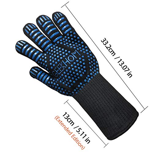 GEEKHOM Guantes de Parrilla, Resistente al Calor hasta 800 Grados Guantes de Cocina Guante Largo de Chimenea Guantes de Cocina Resistentes al Calor Guantes de Cocina por Parrilla, Cocinar, Hornear (Light Blue)