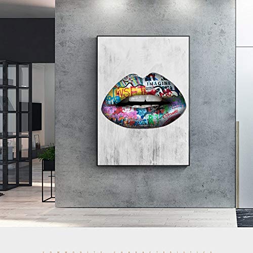 Geiqianjiumai Abstracto Hermoso Labios Arte de la Pared Impreso en Lienzo Carteles e Impresiones Graffiti Art Pop Art Pintura sin Marco 60x90cm