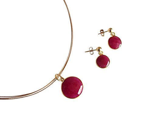 Gemshine - Collar con colgante de rubí natural en oro de 18kt, color de la gema rojo