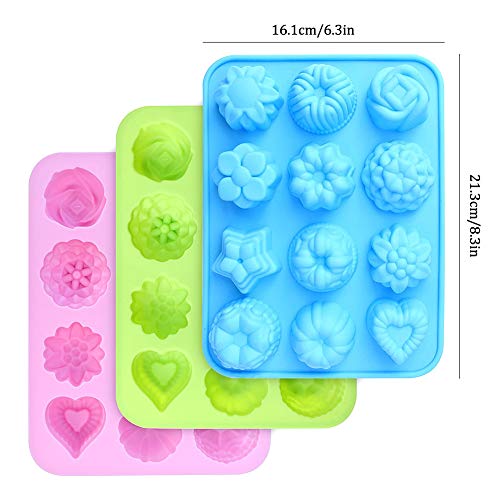 Genrics 5Pcs 12 Cavidad Flores de Silicona jabón Molde Cake Pan Moldes de Silicona, Diseño de Flores moldes de Silicona 3D Torta Fondant de la Pasta de Chocolate Jelly Candy Moldes, 5 Colores