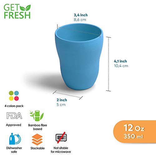 GET FRESH Tazas de Bambú - 4 Piezas Juego de Cena de Bambú sin BPA - Reutilizable Vajilla Fibra de Bambú Taza y Aptas para el Lavavajillas - Reusable Bamboo Fibre Cups