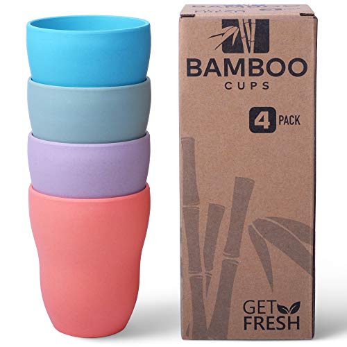 GET FRESH Tazas de Bambú - 4 Piezas Juego de Cena de Bambú sin BPA - Reutilizable Vajilla Fibra de Bambú Taza y Aptas para el Lavavajillas - Reusable Bamboo Fibre Cups