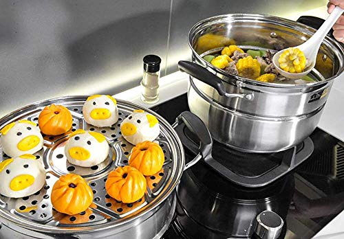 GH-YS Sartenes de Vapor, sartén de Acero Inoxidable de 3 Niveles para Alimentos/Olla de Caldo, con Tapa y Acabado de Espejo Pulido Universal-Steamer-28cm