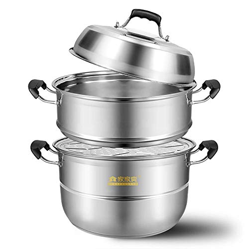 GH-YS Sartenes de Vapor, sartén de Acero Inoxidable de 3 Niveles para Alimentos/Olla de Caldo, con Tapa y Acabado de Espejo Pulido Universal-Steamer-28cm