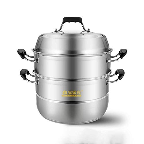 GH-YS Sartenes de Vapor, sartén de Acero Inoxidable de 3 Niveles para Alimentos/Olla de Caldo, con Tapa y Acabado de Espejo Pulido Universal-Steamer-28cm