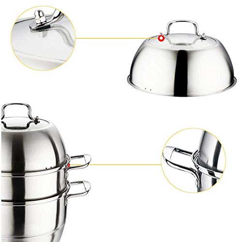 GH-YS Sartenes de Vapor, vaporizadores de Acero Inoxidable con Fondo Grueso sin Recubrimiento para cocinar, Adecuado para la Cocina del hogar Universal-Steamer-3Tier