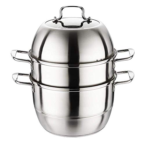 GH-YS Sartenes de Vapor, vaporizadores de Acero Inoxidable con Fondo Grueso sin Recubrimiento para cocinar, Adecuado para la Cocina del hogar Universal-Steamer-3Tier