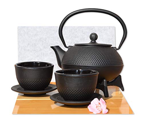 Gifts Of The Orient GOTO® - Tazas, Estrella Trivet 125 Y Litros De Caldera 0.6 De Hierro Fundido Negro Clavo Té Pote Tetsubin Japonés Estilo