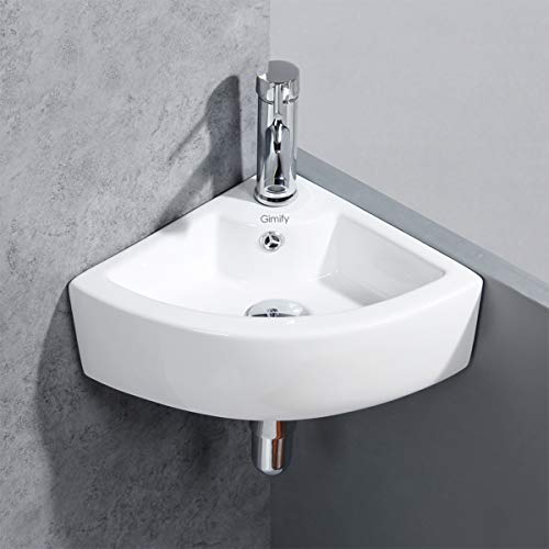 Gimify Lavabo Pequeño Pared Lavamanos Ceramica Blanco para Baño (Triangle 325 * 325 * 130mm)