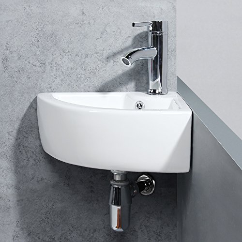 Gimify Lavabo Pequeño Pared Lavamanos Ceramica Blanco para Baño (Triangle 325 * 325 * 130mm)