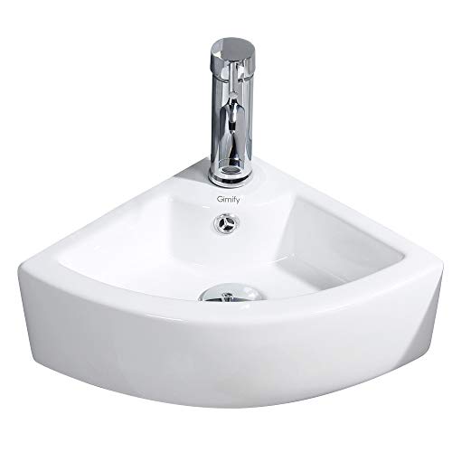 Gimify Lavabo Pequeño Pared Lavamanos Ceramica Blanco para Baño (Triangle 325 * 325 * 130mm)