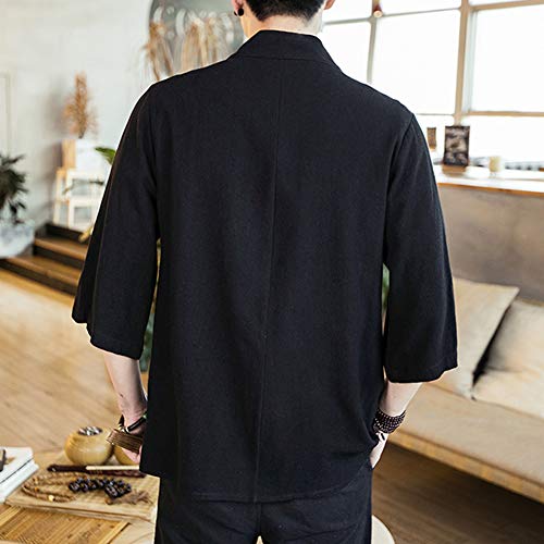 GladiolusA Chaqueta Haori Cárdigan Kimono Japón Capa Abrigo Corto para Hombres Negro M