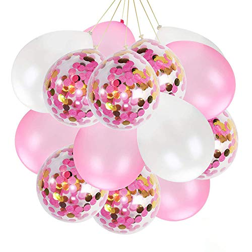 Globos de fiesta con globos de confeti rojo rosa, adecuados para bodas, cumpleaños, baby shower, graduación, decoración de fiestas de ceremonia (60 piezas)