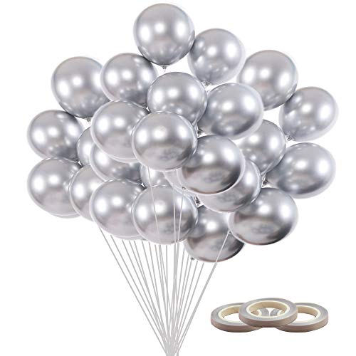 Globos Metalizados, Globos De Helio, 50 Piezas Globos Metalicos Globo de Fiesta Globos Plata Metalizados para Decoraciones de Cumpleaños,Navidad, Aniversario, Boda Graduación Halloween Decoraciones