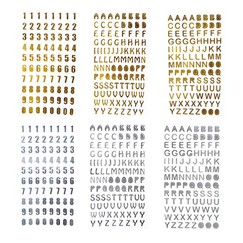 Gobesty Brillantina Pegatinas de letras, 12 hojas Alfabeto Adhesivo Número Adhesivo Adhesivo Alfabeto Calcomanías para Arte Decoración DIY, Oro y Plata