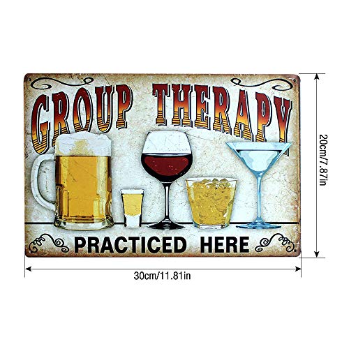 Gobesty Vintage Carteles, 20cm x 30cm Decoración de Pared de Cerveza Letrero de Metal de estaño Retro de Cerveza Letrero de estaño de Arte Group Therapy Practiced Here