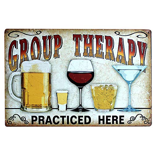 Gobesty Vintage Carteles, 20cm x 30cm Decoración de Pared de Cerveza Letrero de Metal de estaño Retro de Cerveza Letrero de estaño de Arte Group Therapy Practiced Here