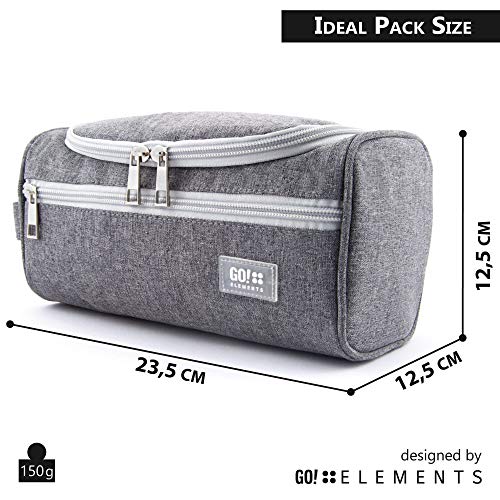 GO!elements® Bolsa de Aseo | Mochila para Colgar Hombres y Mujeres | Bolso cosmético Hombre Mujer para Maletas y Equipaje de Mano | Bolsa de Viaje Bolsa de Lavado, Color:Gris