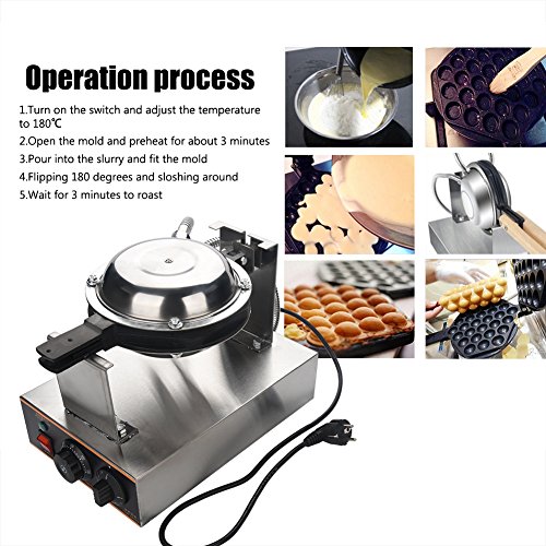 Gofrera Máquina de Pastel de Huevo Eléctrico Acero Inoxidable, Máquina Profesional para Hacer Gofre de Burbuja con Control de Temperatura Temporizador Placas de Antiadherentes, Enchufe de UE 220V