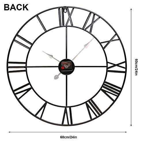 (Gold) - SEJU Large Metal Roman Numeral Wall Clock - Silent Non-ticking Decorative Wall Clock for Cafe Loft Hotel Bar Office Living Room Bedroom Kitchen - Golden 'Iron' (47cm in diameter)