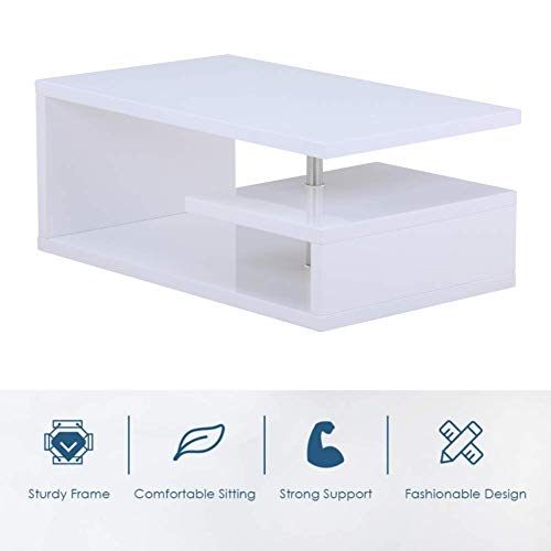 GOLDFAN Mesa de Centro para Salón Mesa de Centro de Alto Brillo Café Mesa Rectangular Mesa Cuadrada Moderno, Blanco