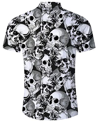 Goodstoworld Camisa Halloween 3D Cráneo Camisa Hawaiana Hombre Original Funky Camisa Hawaiana Señores Manga Corta impresión De Hawaii Playa