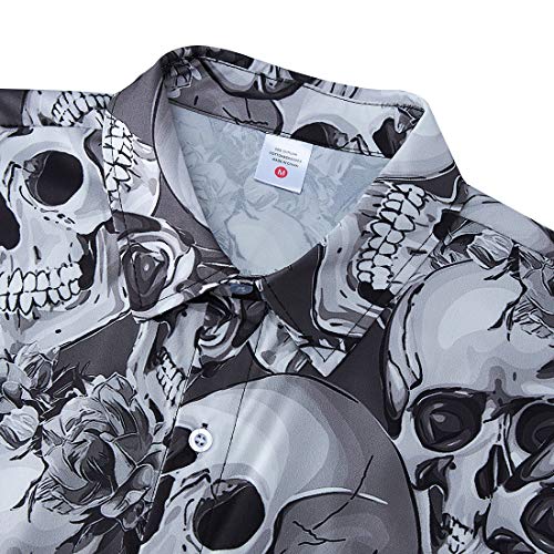 Goodstoworld Camisa Halloween 3D Cráneo Camisa Hawaiana Hombre Original Funky Camisa Hawaiana Señores Manga Corta impresión De Hawaii Playa