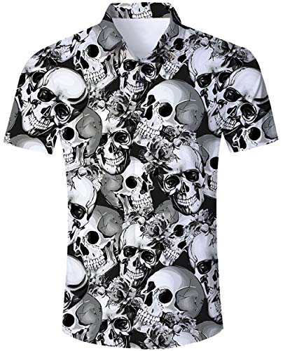 Goodstoworld Camisa Halloween 3D Cráneo Camisa Hawaiana Hombre Original Funky Camisa Hawaiana Señores Manga Corta impresión De Hawaii Playa