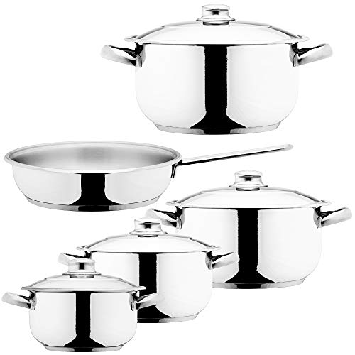 Görgle Vivaldi, SET MANNHEIM 9 piezas Cazuela de inducción Olla de acero inoxidable con tapa, Apto para horno, incl. INDUCCIÓN