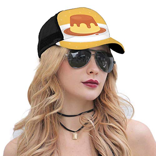 Gorra de béisbol Hombres Mujeres, pudín Flan de Caramelo Placa Ajustable Trucker Mesh Summer Vented Baseball Sun Cap Sombrero Gorra de béisbol para Mujeres