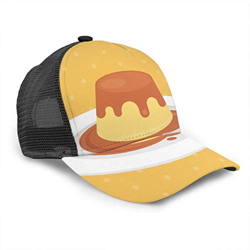 Gorra de béisbol Hombres Mujeres, pudín Flan de Caramelo Placa Ajustable Trucker Mesh Summer Vented Baseball Sun Cap Sombrero Gorra de béisbol para Mujeres