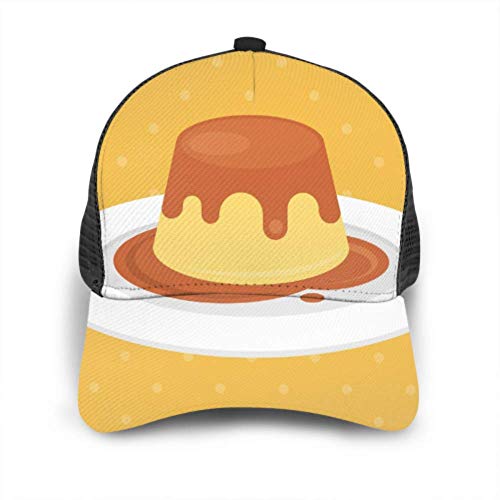 Gorra de béisbol Hombres Mujeres, pudín Flan de Caramelo Placa Ajustable Trucker Mesh Summer Vented Baseball Sun Cap Sombrero Gorra de béisbol para Mujeres