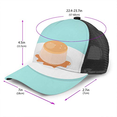 Gorra de béisbol Hombres Mujeres, pudín Flan de Caramelo Postre Comida Ajustable Camionero Malla Verano Béisbol ventilado Gorra de Sol Sombrero Sombrero de Playa