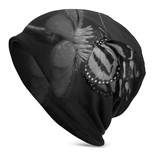 Gorro De Punto,Gorra De Calavera,Sombrero De Punto,Hip-Hop Sombreros,Gorros Blancos Y Negros con Mariposa De Insectos,Gorros De Calavera,Gorra De Cobertura Cálida Y Suave Unisex,Talla Única