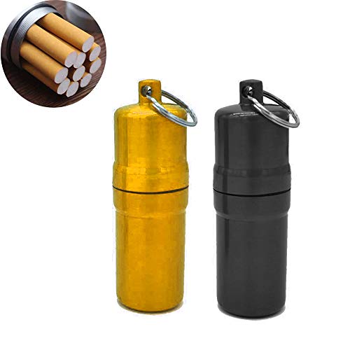 gotyou 2 Piezas Mini Pitillera, Metal Resistente Al Agua Bolsillo Redondo Estuche, Pitillera de Aluminio, Pastilleros Lllavero, Estuche portátil de Bolsillo para Cigarrillos(Negro y Oro)