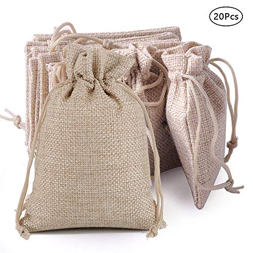 gotyou 20 Piezas Bolsa de Arpillera de Lino con Cordón,Bolsas de Regalo Bolsas de Dulces para Favores de Joyería,Favor de Boda,Fiesta,Bolsas (15 cm * 20 cm)