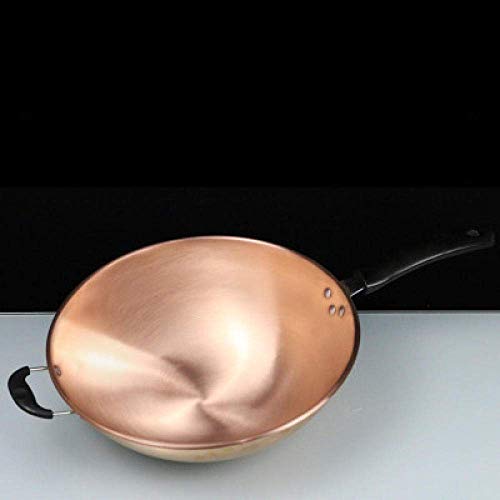 GPWDSN Wok de Cobre Puro de 32CM / 35CM, sartén de Mango Grueso con Mango de Seguridad, Wok Largo para Uso doméstico con Fondo Redondo, Olla de Sopa, sartén para Uso doméstico-Mango doble32cm