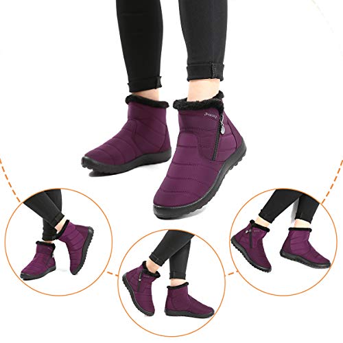 gracosy Botas de Mujer 2020 Otoño Invierno Goma Encaje Forro de Piel Punta Redonda Botas de Nieve Zapatos de Trabajo Formal Calzado Antideslizante Ligero Botines Que Caminan