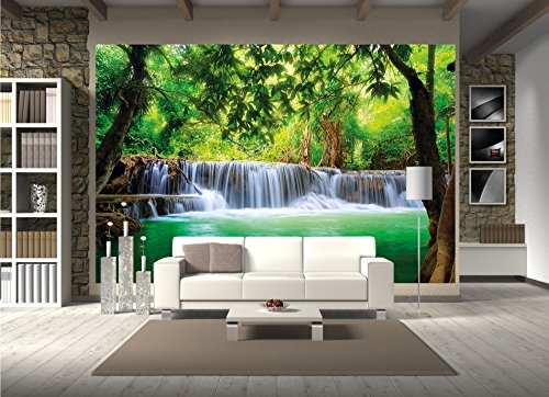 GREAT ART Mural De Pared Cuarto De Los Niños – Cascada Feng Shui – Mural Decoración Naturaleza Selva Paisaje Paraíso Vacaciones Tailandia Asia Bienestar SPA (336 x 238cm)