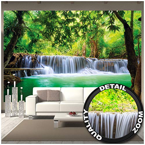 GREAT ART Mural De Pared Cuarto De Los Niños – Cascada Feng Shui – Mural Decoración Naturaleza Selva Paisaje Paraíso Vacaciones Tailandia Asia Bienestar SPA (336 x 238cm)