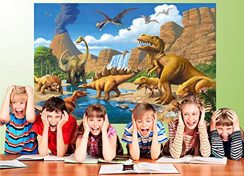 GREAT ART XXL Póster Cuarto De Los Niños – Dinosaurios De Aventura – Arte De Pared Dino Mundial Ilustración Estilo Cómico Jungla Cascada Cartel De La Pared Y Foto (140 X 100 Cm)