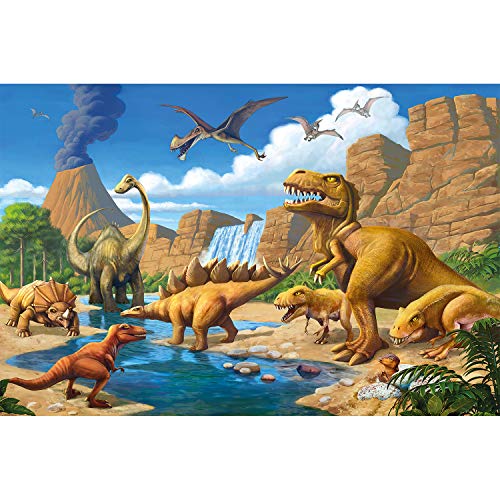 GREAT ART XXL Póster Cuarto De Los Niños – Dinosaurios De Aventura – Arte De Pared Dino Mundial Ilustración Estilo Cómico Jungla Cascada Cartel De La Pared Y Foto (140 X 100 Cm)