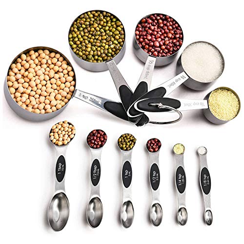 GreeSuit Cucharas Medidoras Juego de 5 cucharas dosificadoras de Acero Inoxidable de Doble Cara para Ingredientes líquidos y Secos, cocción y horneado (11 Set)