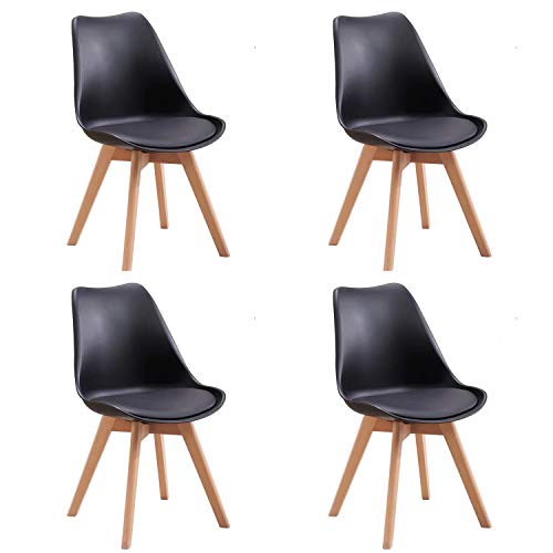 GroBKau Juego de 4 Sillas de Comedor Tulip, Sillas de Comedor Tapizadas, Asiento Acolchado Suave, Respaldo Ergonómico (Negro)