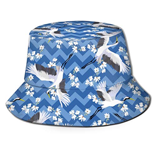 Grúa y Flor Unisex Sombrero de Cubo Sombrero de Pescador al Aire Libre Viaje Informal Playa Sombreros de Sol Regalo del día del Padre